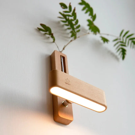 Wood Wall Light with Built-in Vase & Touch Control | Dimmable Ambient Illumination for Home Décor