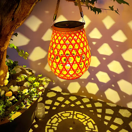 Solar-Powered Woven Lantern with Automatic Dusk Sensor | Elegant Lighting for Indoor and Outdoor Ambiance