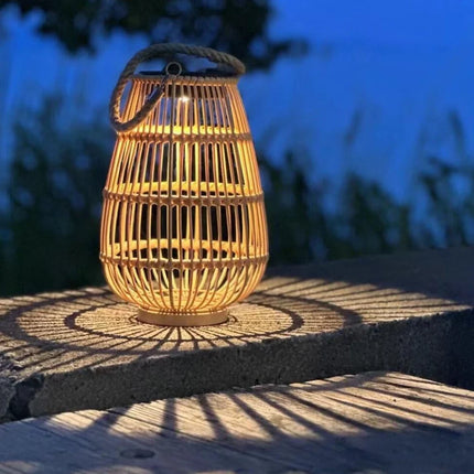 Solar-Powered Woven Lantern with Automatic Dusk Sensor | Elegant Lighting for Indoor and Outdoor Ambiance
