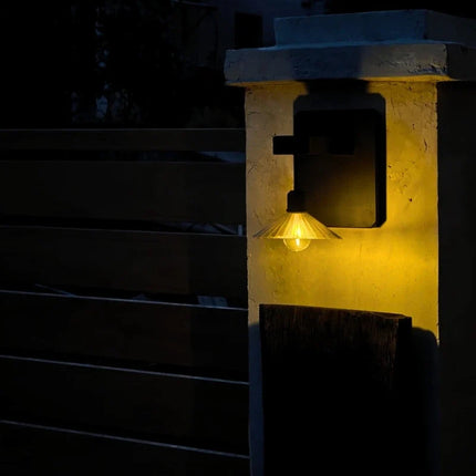 Solar-Powered Wall Light with Pleated Shade for Outdoor Elegance | Dusk-to-Dawn Sensor for Effortless Illumination