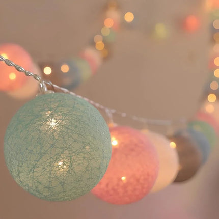 Cotton Ball Garland with LED Lights in Various Lengths | Versatile Decorative String for Cozy Atmosphere