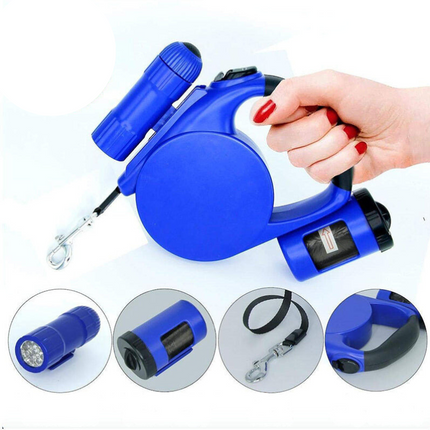 LED Dog Leash with Trash Bag Dispenser | 4.5m Retractable Leash for Nighttime Walks and Training