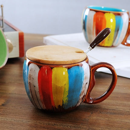 European Style Ceramic Mug Set with Matching Spoon & Lid | 350ml Capacity for Coffee & Tea