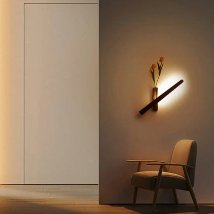 Wood Wall Light with Built-in Vase & Touch Control | Dimmable Ambient Illumination for Home Décor