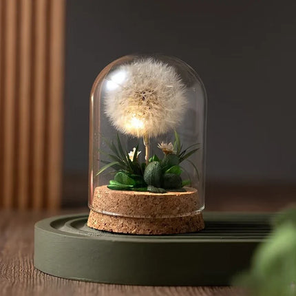 Floral Night Light with Dried Flowers Under Glass Dome | Gentle Ambient Glow for Home Décor and Relaxation