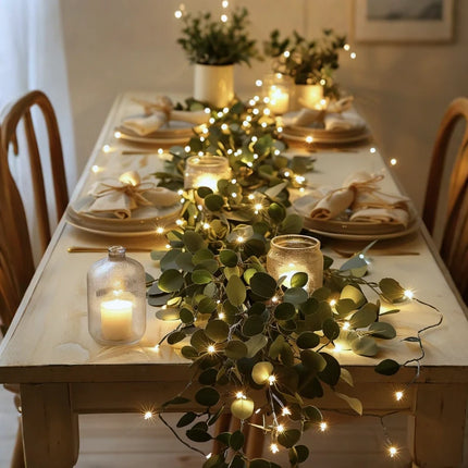 Botanical Garland Light with Warm White Glow | Nature-Inspired Decor for Elegant Home Ambiance