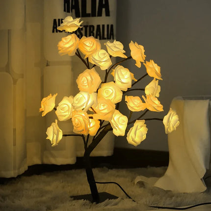 Rose Tree LED Lamp with Adjustable Branches | USB-Powered Decorative Lighting for Indoor and Outdoor Charm