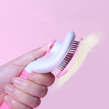 Stainless Steel Self-Cleaning Pet Comb for Dogs and Cats | Effective Shedding Tool with One-Key Design