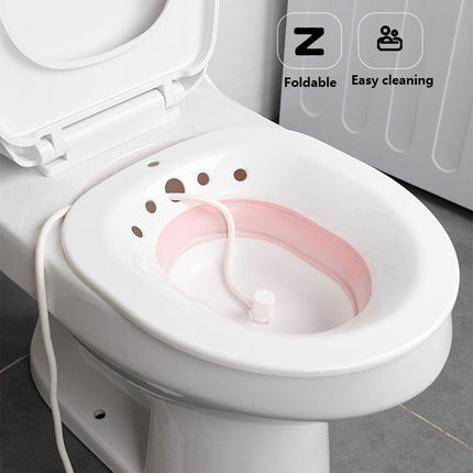 Sitz Bath for Hemorrhoids, Foldable Sitz Bath Basin for Toilet Seat, Sitz Bath Tub with Optional Flusher