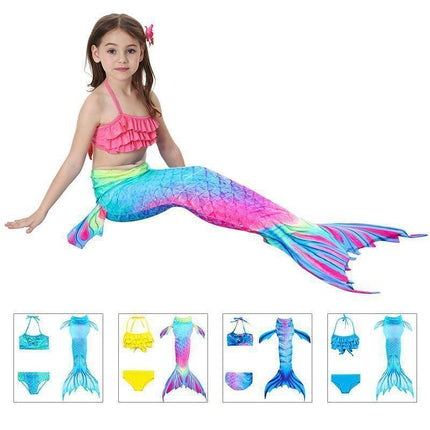 Girls Swimsuits, Mermaid Tail for Swimming with 3 Piece Bikini Set, Girls Swimwear, Mermaid Costume for Pool
