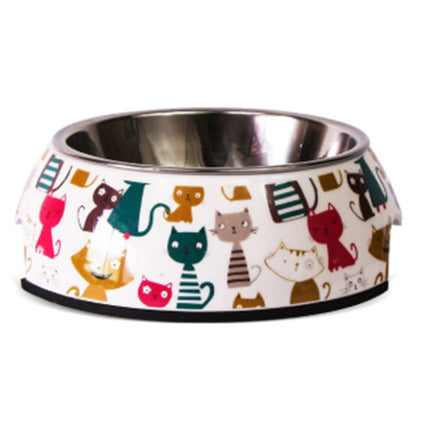 Stainless Steel Dog & Cat Food Bowl with Colorful Designs | Durable Pet Supplies for Comfortable Feeding