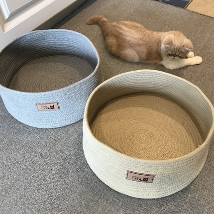 Handmade Cotton Rope Cat Litter Bed with Non-Sticky Hair | Cozy and Easy-to-Clean Space for Cats and Small Dogs