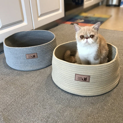 Handmade Cotton Rope Cat Litter Bed with Non-Sticky Hair | Cozy and Easy-to-Clean Space for Cats and Small Dogs