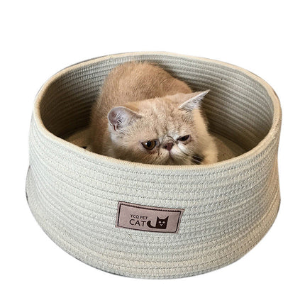 Handmade Cotton Rope Cat Litter Bed with Non-Sticky Hair | Cozy and Easy-to-Clean Space for Cats and Small Dogs