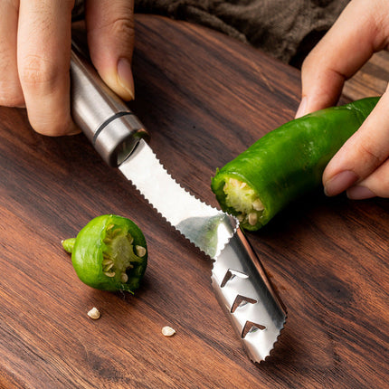 Stainless Steel Seed Corer Remover Tool with Serrated Edges | Effortless Seed Removal for Peppers and Vegetables