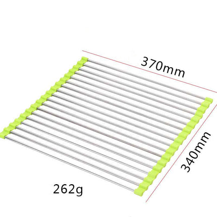 Stainless Steel Rolling Curtain Drain Rack with No-Drill Installation | Space-Saving Design for Easy Kitchen Organization