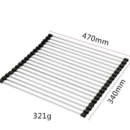 Stainless Steel Rolling Curtain Drain Rack with No-Drill Installation | Space-Saving Design for Easy Kitchen Organization