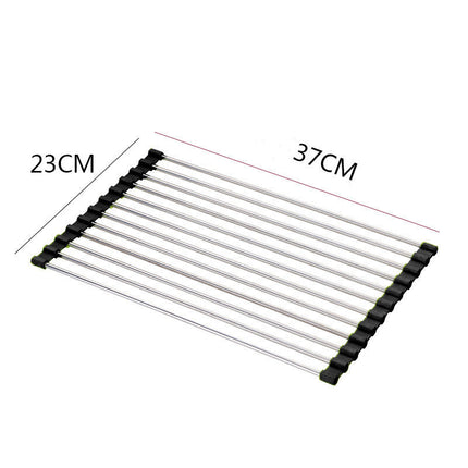 Stainless Steel Rolling Curtain Drain Rack with No-Drill Installation | Space-Saving Design for Easy Kitchen Organization