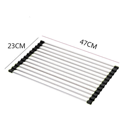 Stainless Steel Rolling Curtain Drain Rack with No-Drill Installation | Space-Saving Design for Easy Kitchen Organization