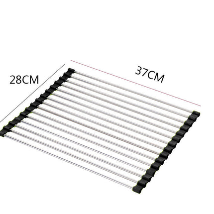 Stainless Steel Rolling Curtain Drain Rack with No-Drill Installation | Space-Saving Design for Easy Kitchen Organization