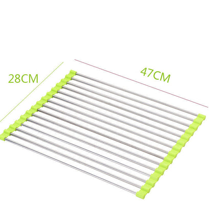 Stainless Steel Rolling Curtain Drain Rack with No-Drill Installation | Space-Saving Design for Easy Kitchen Organization