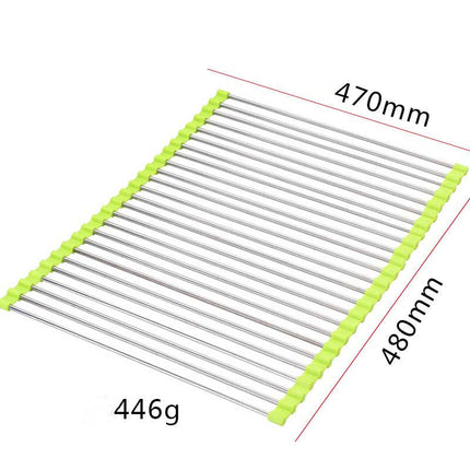 Stainless Steel Rolling Curtain Drain Rack with No-Drill Installation | Space-Saving Design for Easy Kitchen Organization