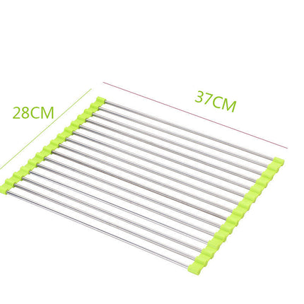 Stainless Steel Rolling Curtain Drain Rack with No-Drill Installation | Space-Saving Design for Easy Kitchen Organization