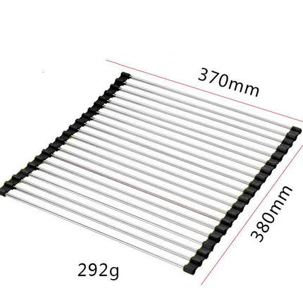 Stainless Steel Rolling Curtain Drain Rack with No-Drill Installation | Space-Saving Design for Easy Kitchen Organization