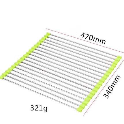 Stainless Steel Rolling Curtain Drain Rack with No-Drill Installation | Space-Saving Design for Easy Kitchen Organization