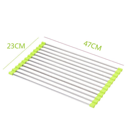 Stainless Steel Rolling Curtain Drain Rack with No-Drill Installation | Space-Saving Design for Easy Kitchen Organization