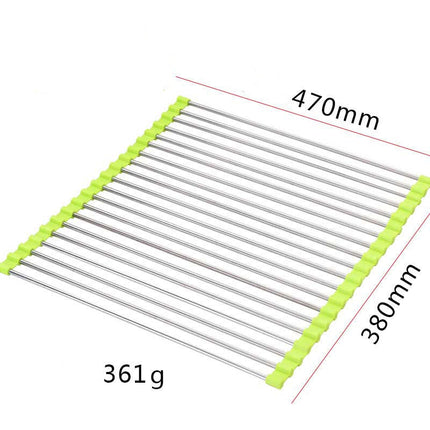 Stainless Steel Rolling Curtain Drain Rack with No-Drill Installation | Space-Saving Design for Easy Kitchen Organization