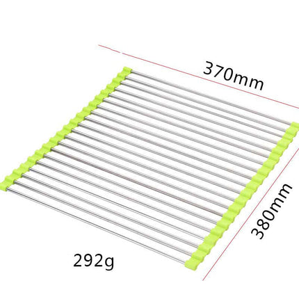 Stainless Steel Rolling Curtain Drain Rack with No-Drill Installation | Space-Saving Design for Easy Kitchen Organization
