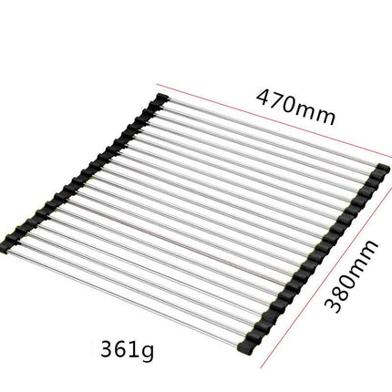 Stainless Steel Rolling Curtain Drain Rack with No-Drill Installation | Space-Saving Design for Easy Kitchen Organization