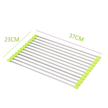Stainless Steel Rolling Curtain Drain Rack with No-Drill Installation | Space-Saving Design for Easy Kitchen Organization