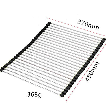 Stainless Steel Rolling Curtain Drain Rack with No-Drill Installation | Space-Saving Design for Easy Kitchen Organization