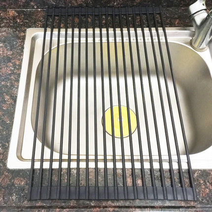 Stainless Steel Rolling Curtain Drain Rack with No-Drill Installation | Space-Saving Design for Easy Kitchen Organization