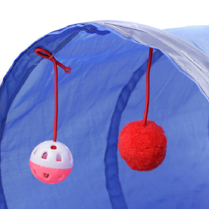Collapsible Cat Tunnel Toy with Hanging Balls | Foldable Design for Interactive Cat Play