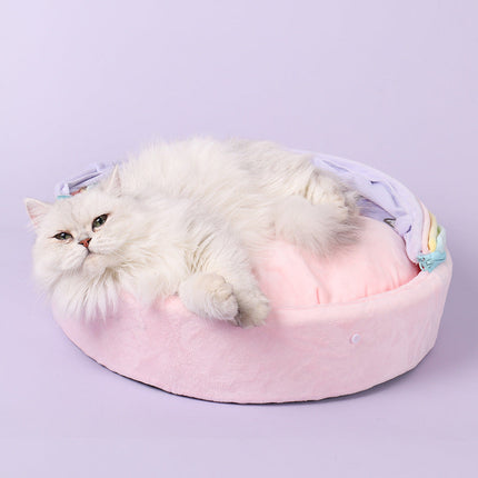 Rainbow Cat Bed with Removable Cushion | Soft Dual-Purpose Pet Nest for Ultimate Comfort and Style
