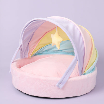 Rainbow Cat Bed with Removable Cushion | Soft Dual-Purpose Pet Nest for Ultimate Comfort and Style