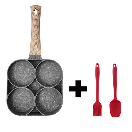Four-Hole Non-Stick Pan with Silicone Spatula & Oil Brush | Versatile Cooking Tool for Pancakes and Omelets