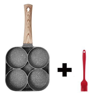 Four-Hole Non-Stick Pan with Silicone Spatula & Oil Brush | Versatile Cooking Tool for Pancakes and Omelets