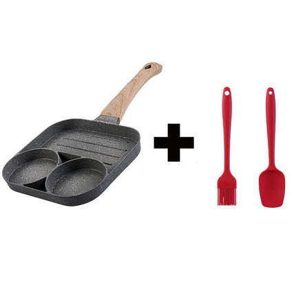 Four-Hole Non-Stick Pan with Silicone Spatula & Oil Brush | Versatile Cooking Tool for Pancakes and Omelets