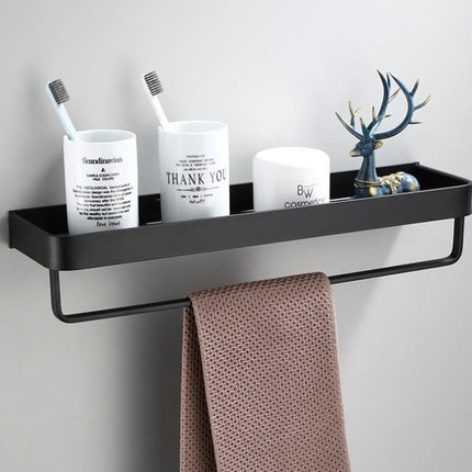Wall Mounted Towel Rack for Bathroom, Black Aluminum Bathroom Towel Rack with Hooks
