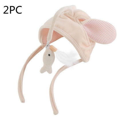 Head-Wearing Cat Toy with Feather Teaser | Adjustable Interactive Hat for Hands-Free Play