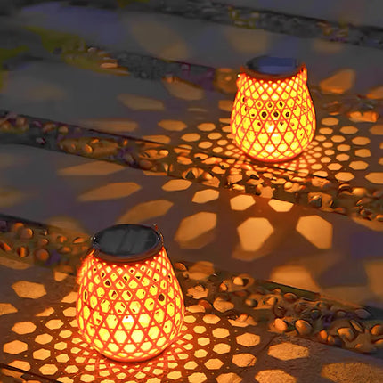 Solar-Powered Woven Lantern with Automatic Dusk Sensor | Elegant Lighting for Indoor and Outdoor Ambiance