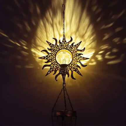 Solar Wind Chime with Luminous Crackled Glass Sphere | Automatic Dusk Sensor for Enchanting Outdoor Ambiance