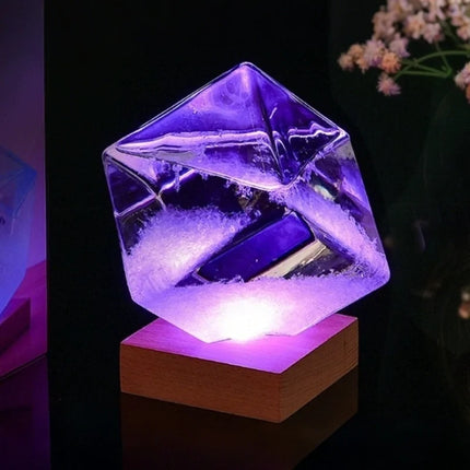 Weather Glow Display with Color-Changing Crystals | Captivating Temperature Indicator in Glass and Wood