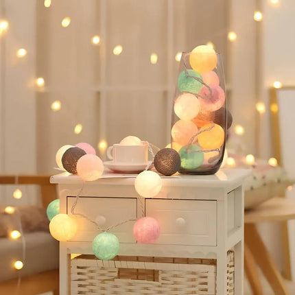Cotton Ball Garland with LED Lights in Various Lengths | Versatile Decorative String for Cozy Atmosphere