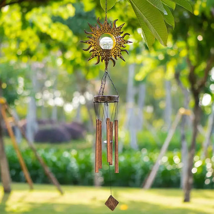 Solar Wind Chime with Luminous Crackled Glass Sphere | Automatic Dusk Sensor for Enchanting Outdoor Ambiance