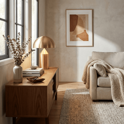 Modern Table Lamp in Metal, Sculptural Desk Lamp with Inline Switch